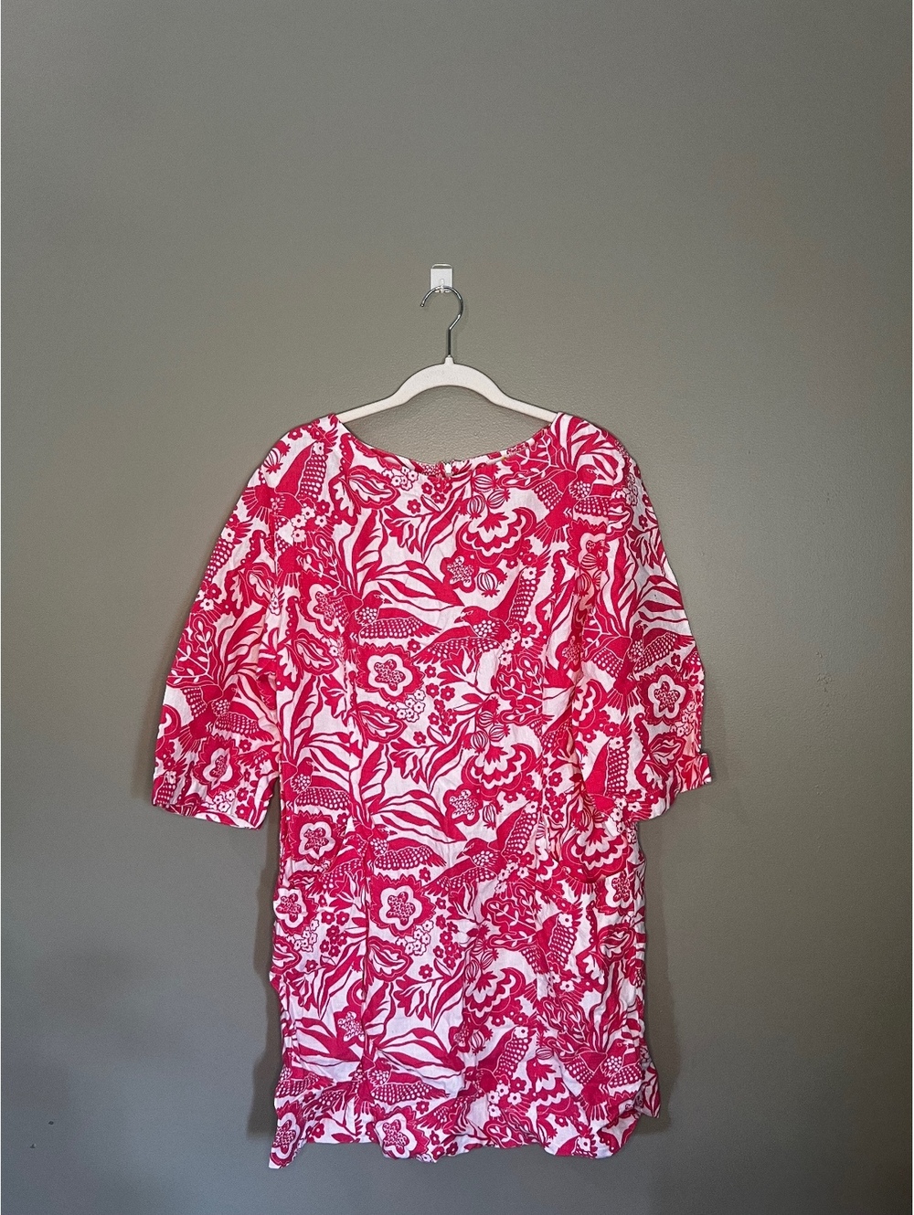 Boden Pink and White Floral Patterned Linen Long Sleeve Dress